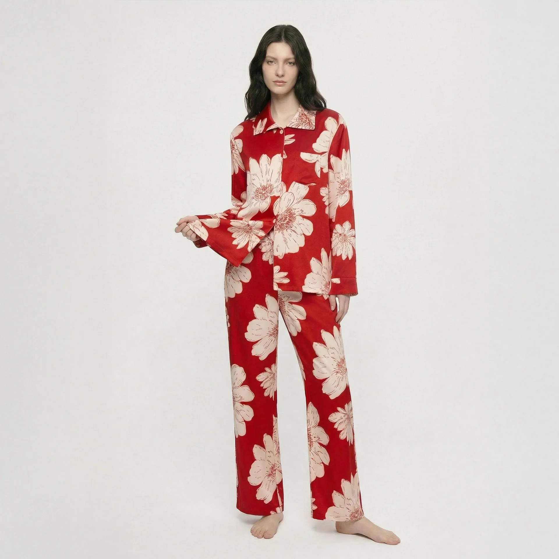 Women's 2PCS Pajama Set Pocket Sleepwear Summer Print Pyjama Long Sleeve Shirt Pants Pijama Homewear
Women's 2PCS Pajama Set Pocket Sleepwear Summer Print Pyjama Long Sleeve Shirt Pants Pijama Homewear