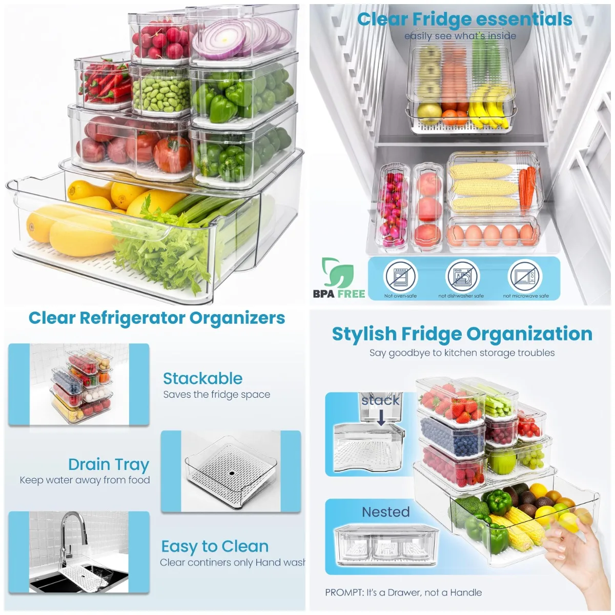 8-Pack Clear Stackable Fridge Organizers with Lids, Pull-out Drawer Bins for Fruits & Vegetables
8-Pack Clear Stackable Fridge Organizers with Lids, Pull-out Drawer Bins for Fruits & Vegetables