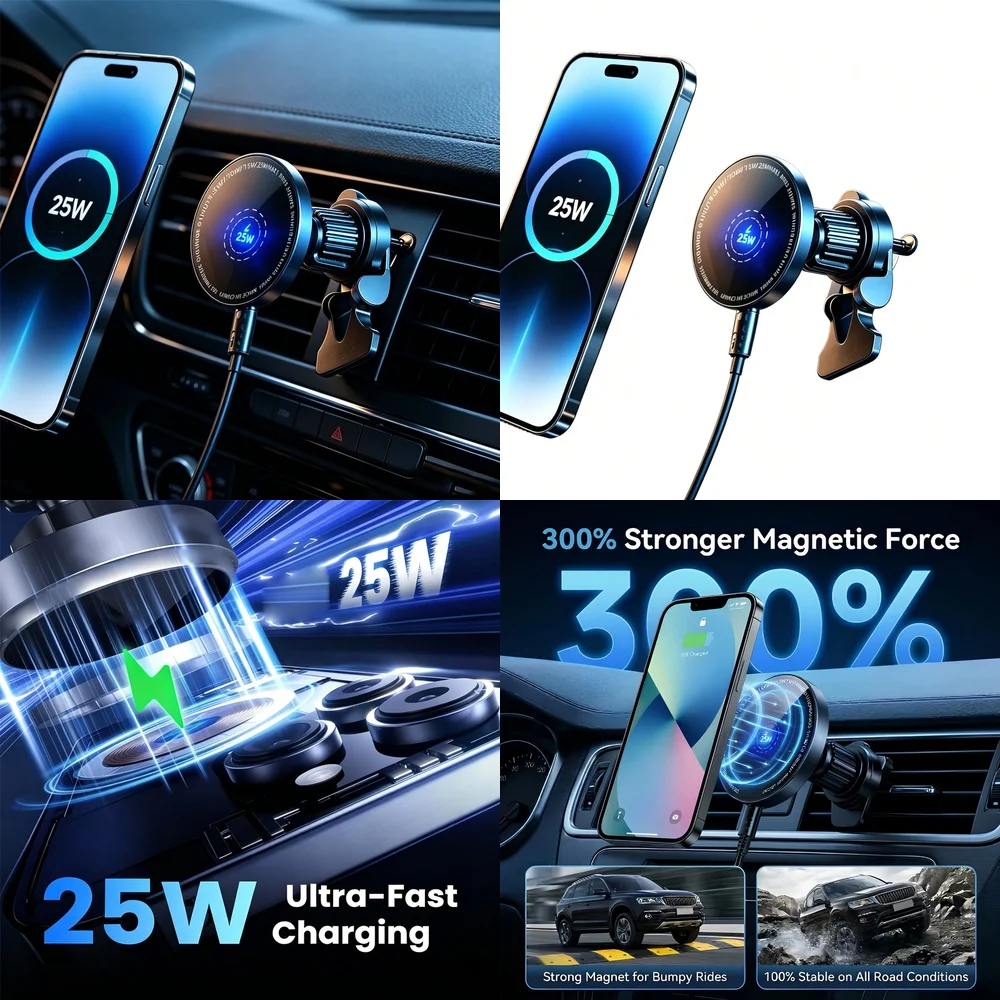 25W Magnetic Car Wireless Charger Super Fast Air Vent Phone Holder for iPhone 17 16 15 14 13 12 Pro Max Plus Quick Charging
25W Magnetic Car Wireless Charger Super Fast Air Vent Phone Holder for iPhone 17 16 15 14 13 12 Pro Max Plus Quick Charging