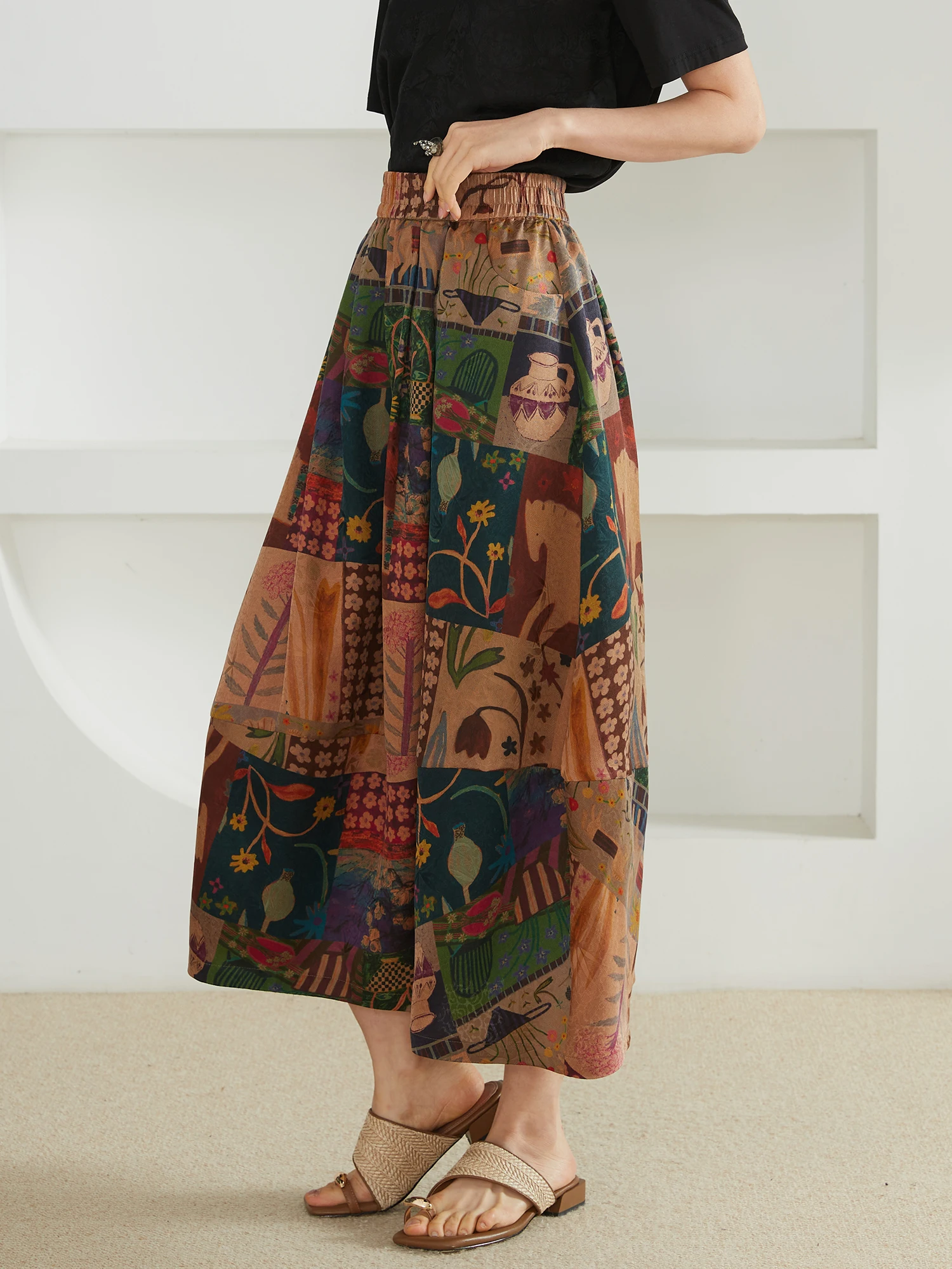 Silk Patchwork Yithque Midi Skirt with Elastic Waist Loose Fit A-Line Silken Bloom Design Daily Wear Casual Style Skirts
Silk Patchwork Yithque Midi Skirt with Elastic Waist Loose Fit A-Line Silken Bloom Design Daily Wear Casual Style Skirts