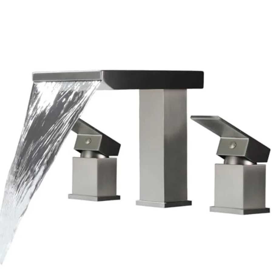 Roman bathtub faucet for high-flow waterfall application, brass construction, brushed nickel finish, deck mount, 3-hole widespr
Roman bathtub faucet for high-flow waterfall application, brass construction, brushed nickel finish, deck mount, 3-hole widespr