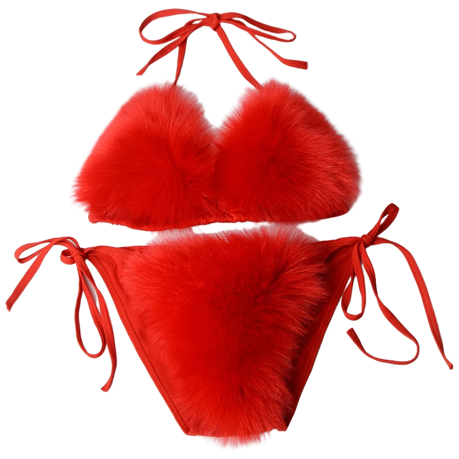 Adults Womens Fuzzy Plush Lingerie Set Detachable Faux Fur Part Halter Bra Top And Briefs Lace-up Bikini Bathing Suit Clubwear
Adults Womens Fuzzy Plush Lingerie Set Detachable Faux Fur Part Halter Bra Top And Briefs Lace-up Bikini Bathing Suit Clubwear