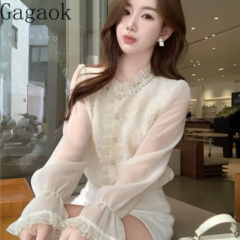 Gagaok Ladies Top Shirts Autumn 2025 New Long Sleeved Shirt Light Luxury French Style Embroidered Lace Blouse Gentle Clothes
Gagaok Ladies Top Shirts Autumn 2025 New Long Sleeved Shirt Light Luxury French Style Embroidered Lace Blouse Gentle Clothes