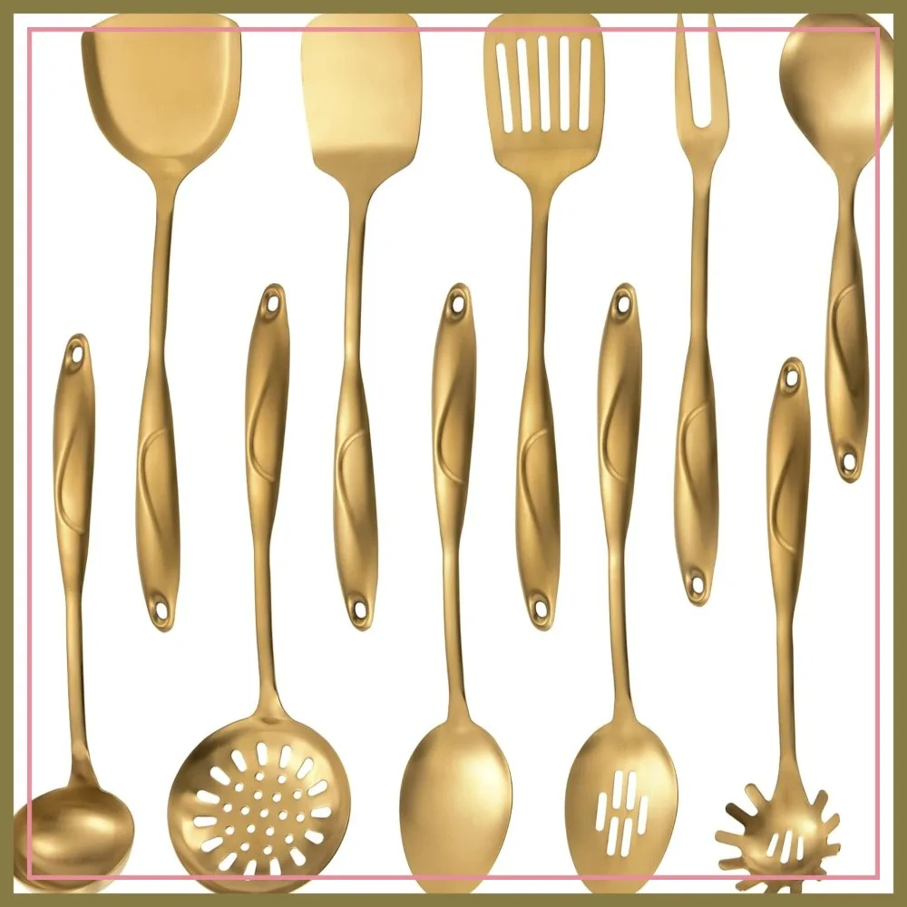 10 Pcs 304 Stainless Steel Kitchen Utensils Set, Matte Cooking Gadgets, Dishwasher Safe, Gold
10 Pcs 304 Stainless Steel Kitchen Utensils Set, Matte Cooking Gadgets, Dishwasher Safe, Gold