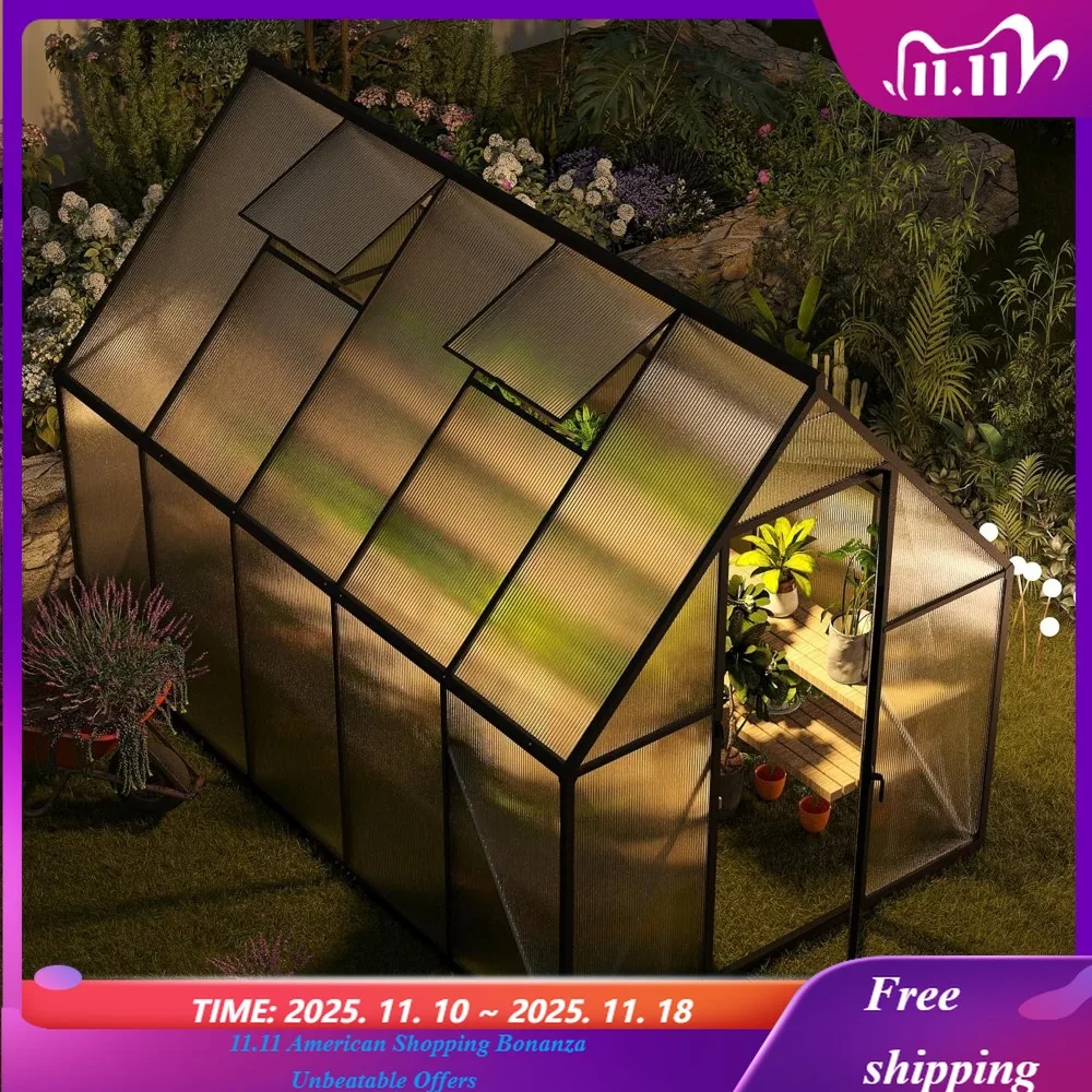 Теплица 6x10 футов для улицы, теплица из поликарбоната с вентиляционным отверстием на крыше, большой алюминиевый домик для сада
Теплица 6x10 футов для улицы, теплица из поликарбоната с вентиляционным отверстием на крыше, большой алюминиевый домик для сада
