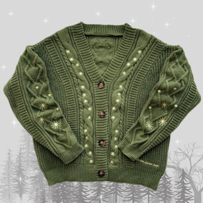 Season Knitted Cardigan Women Seven-pointed Star Embroidery Green Sweater Female Holiday Soft Long Sleeve Cardigans Fashion Tops
Season Knitted Cardigan Women Seven-pointed Star Embroidery Green Sweater Female Holiday Soft Long Sleeve Cardigans Fashion Tops