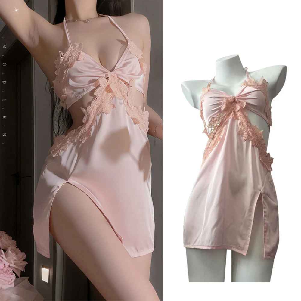 Sexy Lingerie Silk Nightdress Mesh Suspender Deep V Sleep Dress French Romantic Women Nighties Pure Desire Bow Halter Nightgown
Sexy Lingerie Silk Nightdress Mesh Suspender Deep V Sleep Dress French Romantic Women Nighties Pure Desire Bow Halter Nightgown