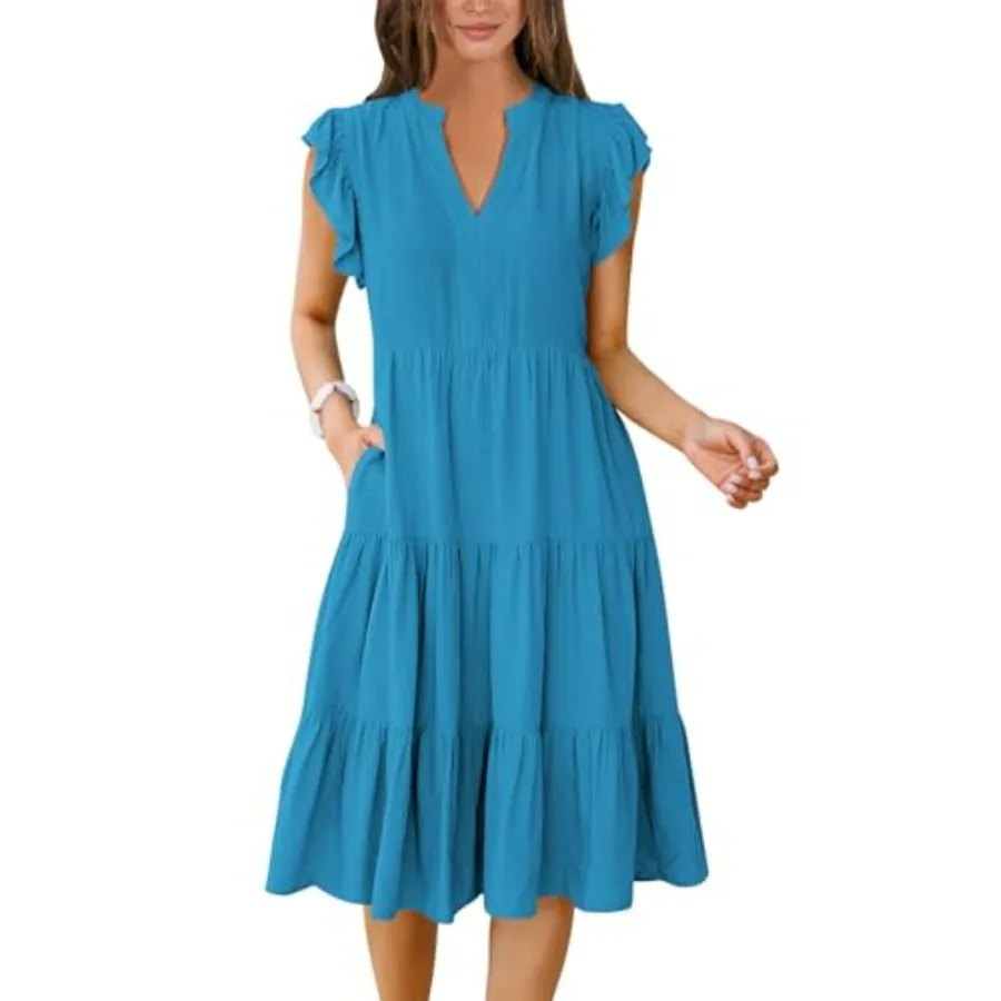 ANRABESS Womens Summer Dress Ruffle Sleeve V Neck Midi Dresses Fashion Casual Fit Flowy Tie Boho Beach Vacation Sundress
ANRABESS Womens Summer Dress Ruffle Sleeve V Neck Midi Dresses Fashion Casual Fit Flowy Tie Boho Beach Vacation Sundress