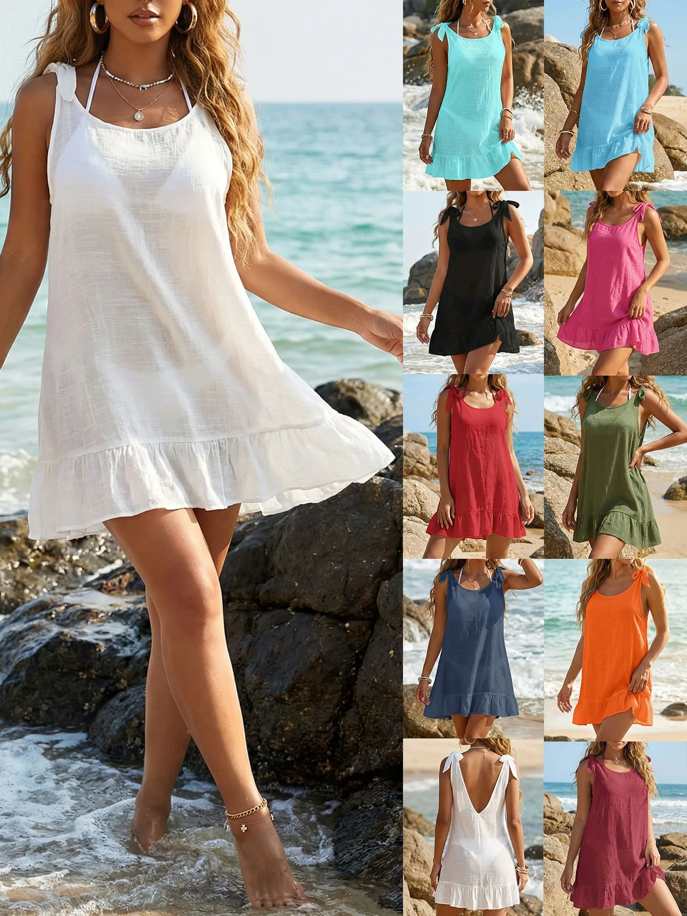 White Mini Dress Ruffle Beach Turquoise Tie Shoulder Backless Swim Black A Line Lightweight Pink
White Mini Dress Ruffle Beach Turquoise Tie Shoulder Backless Swim Black A Line Lightweight Pink