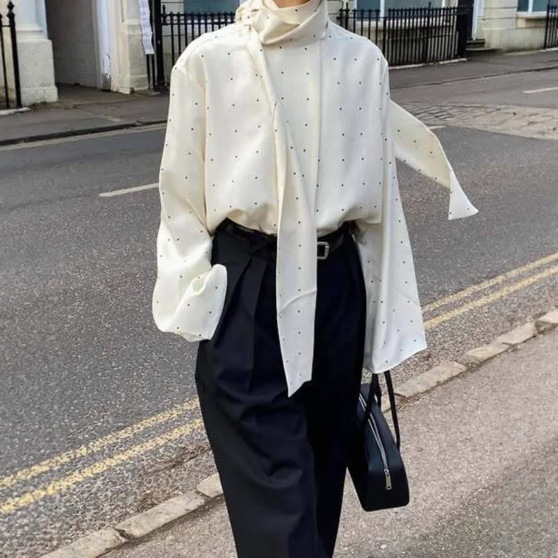 Women Satin Scarf Neck Polka Dot Printing Shirt Blouse Fashion Full Sleeve Loose Basic Shirt French Lady Highstreet Commute Wear
Women Satin Scarf Neck Polka Dot Printing Shirt Blouse Fashion Full Sleeve Loose Basic Shirt French Lady Highstreet Commute Wear