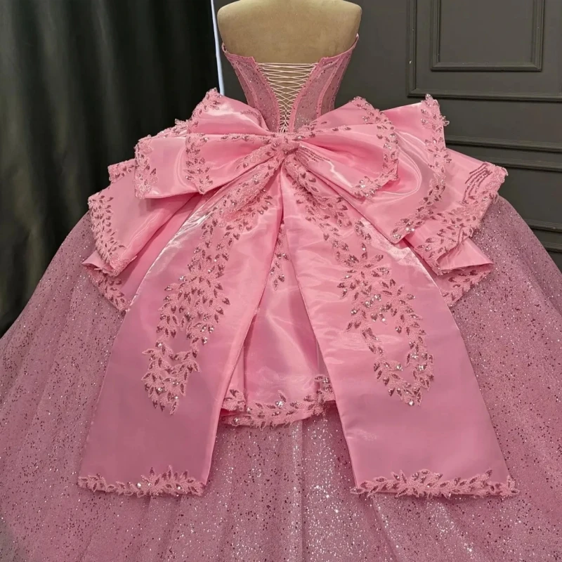 Pink Shiny Ball Gown Quinceanera Dresses Applique Lace Beading Crystal Bow Tiered Tull Corset Off The Shoulder Sweet 16 dress
Pink Shiny Ball Gown Quinceanera Dresses Applique Lace Beading Crystal Bow Tiered Tull Corset Off The Shoulder Sweet 16 dress