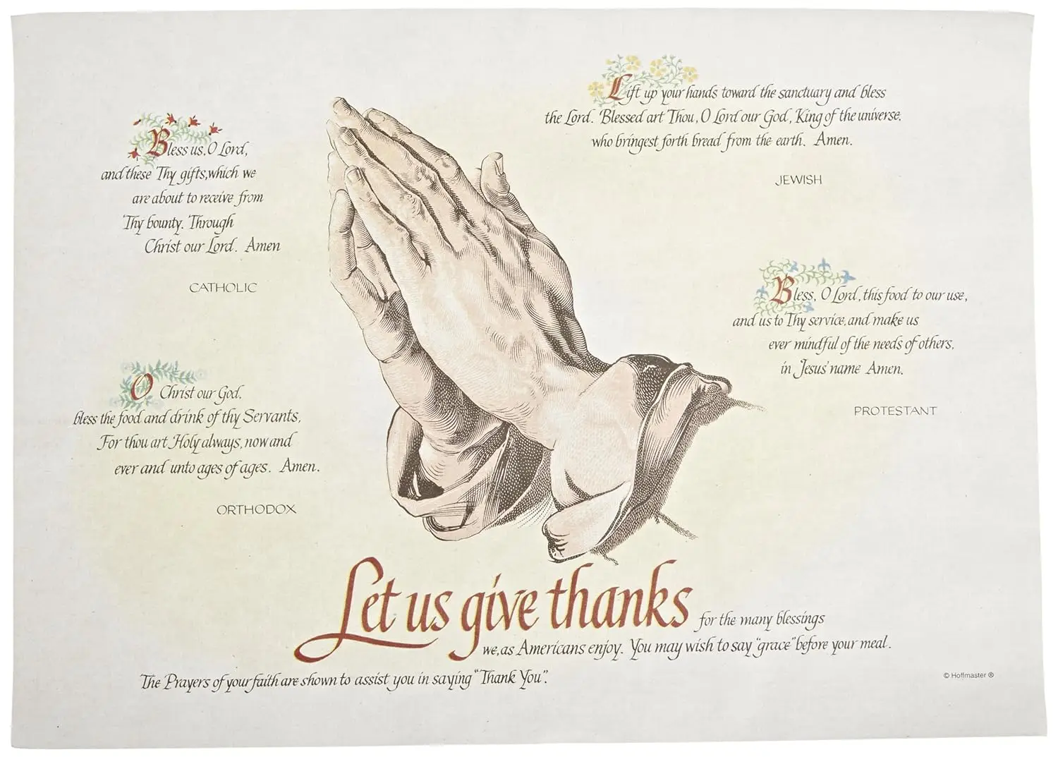 Fashion Placemat, 14" Length x 10" Width, Four Faiths Design, Case of 1000 Units
Fashion Placemat, 14" Length x 10" Width, Four Faiths Design, Case of 1000 Units