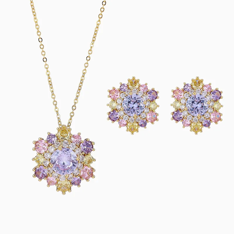 Women Multicolor CZ Flower Jewelry Set Purple Pink Crystal Pendant Necklace Earrings Bridal Wedding Party Gift Accessories
Women Multicolor CZ Flower Jewelry Set Purple Pink Crystal Pendant Necklace Earrings Bridal Wedding Party Gift Accessories