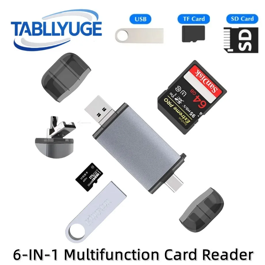TABLLYUGE 6 In 1 TYPE-C USB3.0 Card Reader TF/SD/Micro USB Adapter Card Reader Multi in 1 Card Reader High Speed Card Reader
TABLLYUGE 6 In 1 TYPE-C USB3.0 Card Reader TF/SD/Micro USB Adapter Card Reader Multi in 1 Card Reader High Speed Card Reader