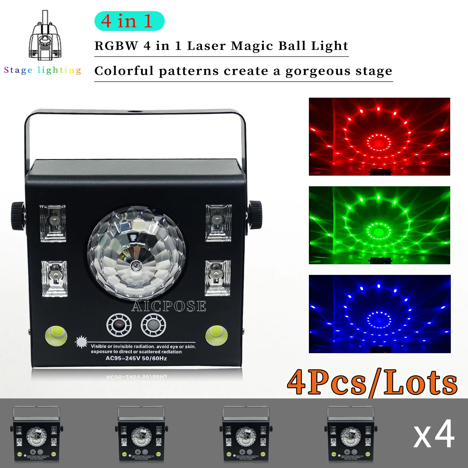 4Pcs/Lots 4 in 1 LED Laser Magic Ball Light Strobe Crystal Ball Colorful Rotating Stage Effects Party Bar DJ Disco Equipment
4Pcs/Lots 4 in 1 LED Laser Magic Ball Light Strobe Crystal Ball Colorful Rotating Stage Effects Party Bar DJ Disco Equipment