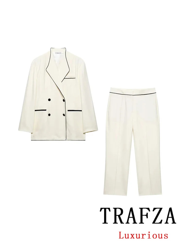 TRAFZA Casual Chic Office Lady Beige Suit V Neck Double Breasted Pockets Blazer Straight Loose Zipper Pants Fashion 2025 Sets
TRAFZA Casual Chic Office Lady Beige Suit V Neck Double Breasted Pockets Blazer Straight Loose Zipper Pants Fashion 2025 Sets
