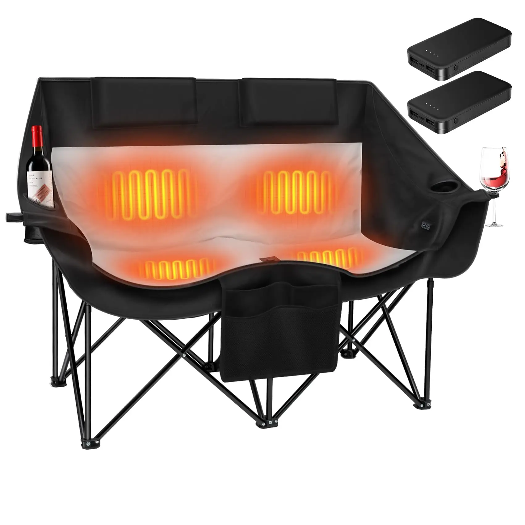 Winter 2-Person Loveseat Heated Double Camping Chair with Battery Outdoor Leisure USB Heated Folding Chair
Winter 2-Person Loveseat Heated Double Camping Chair with Battery Outdoor Leisure USB Heated Folding Chair