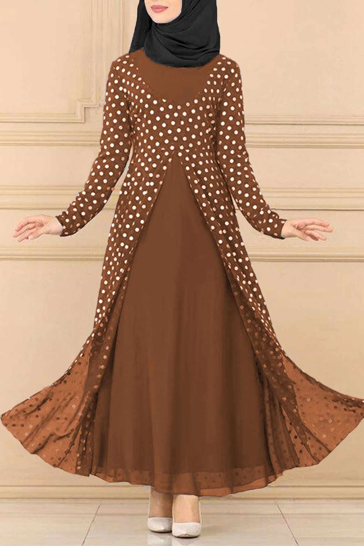 Muslim Womens Elegant Polka Dots Buttons Chiffon Patchwork Long Sleeve Maxi Dress
Muslim Womens Elegant Polka Dots Buttons Chiffon Patchwork Long Sleeve Maxi Dress