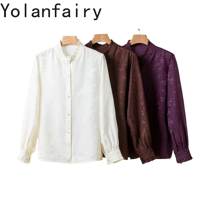 YOLANFAIRY 100% Real Mulberry Silk Shirts for Women Stand Collar Matte Jacquard Satin Silk Blouse Ruffle Elegant Casual Shirt
YOLANFAIRY 100% Real Mulberry Silk Shirts for Women Stand Collar Matte Jacquard Satin Silk Blouse Ruffle Elegant Casual Shirt