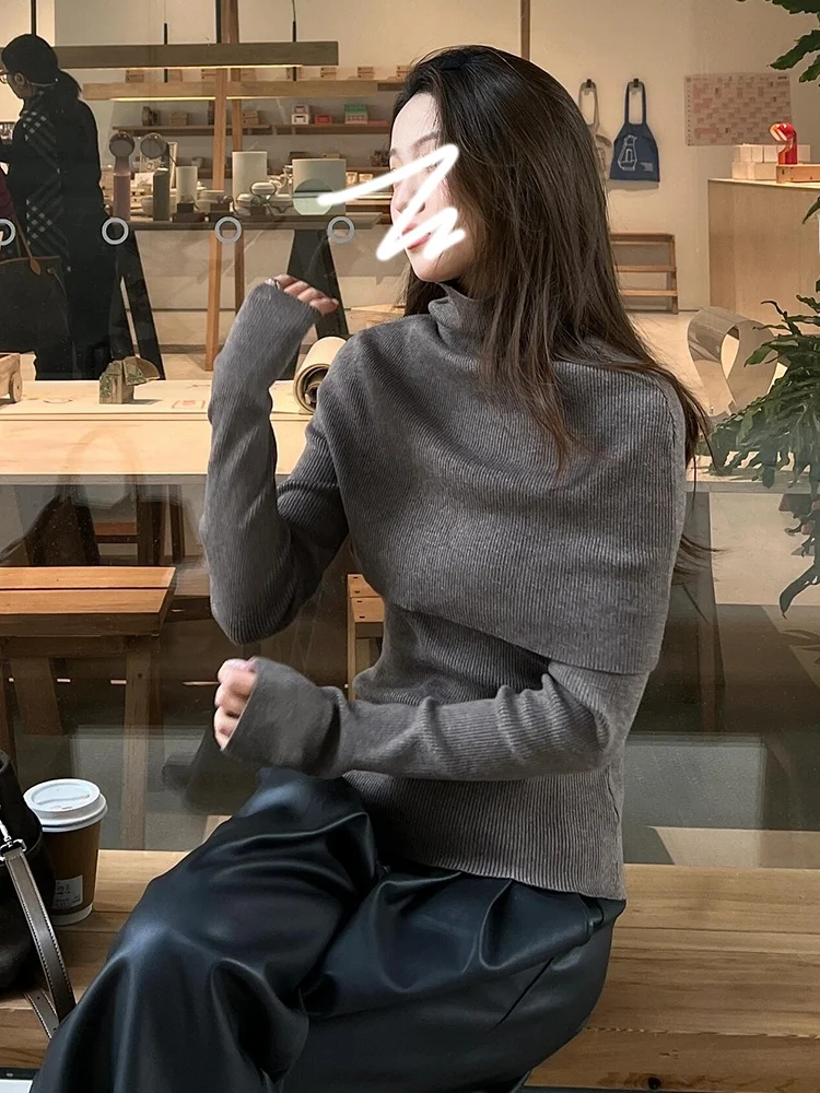 Women's High Collar Knitted Sweater Cape Top Lazy Style Inner Wear Two Piece Set Autumn Winter 2025 New Loose Fit Fashion
Women's High Collar Knitted Sweater Cape Top Lazy Style Inner Wear Two Piece Set Autumn Winter 2025 New Loose Fit Fashion