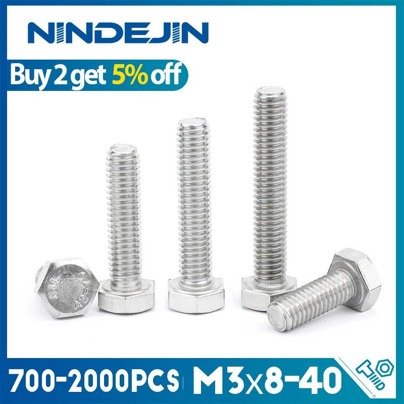 NINDEJIN 700-2000 шт внешние шестигранные болты с полной резьбой M3 болты с шестигранной головкой из нержавеющей стали оптом
NINDEJIN 700-2000 шт внешние шестигранные болты с полной резьбой M3 болты с шестигранной головкой из нержавеющей стали оптом