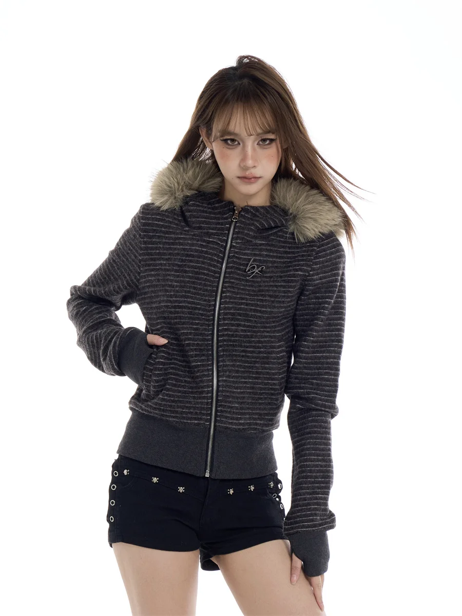 Slim Fit Hooded Jaet Women's ort Sle Zipper Fce Lined American Retro Striped Coat with Fur Collar Long Sve Pure C...
Slim Fit Hooded Jaet Women's ort Sle Zipper Fce Lined American Retro Striped Coat with Fur Collar Long Sve Pure C...