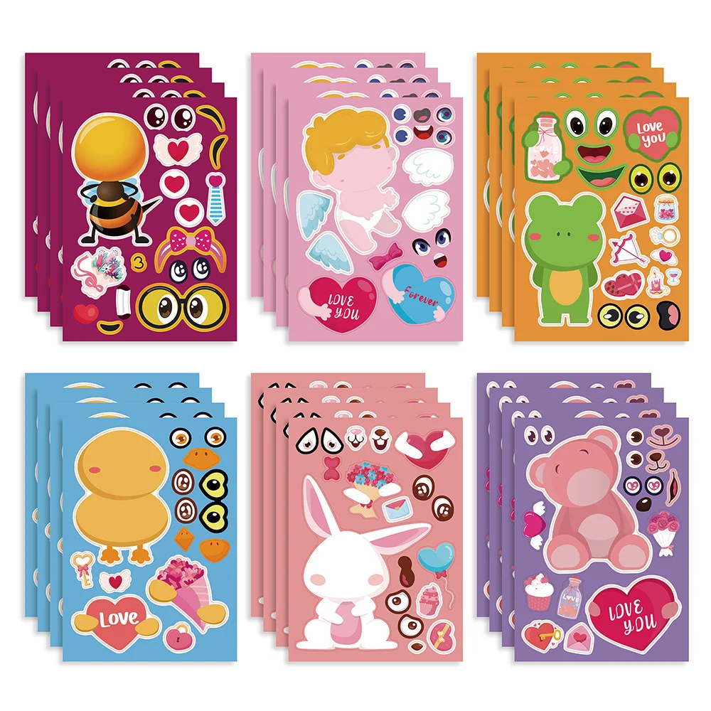 6/12Sheets Cute Valentine's Day Puzzle Games Stickers Make a Face Decals Waterproof DIY Cartoon Children Kids Educational Toys
6/12Sheets Cute Valentine's Day Puzzle Games Stickers Make a Face Decals Waterproof DIY Cartoon Children Kids Educational Toys
