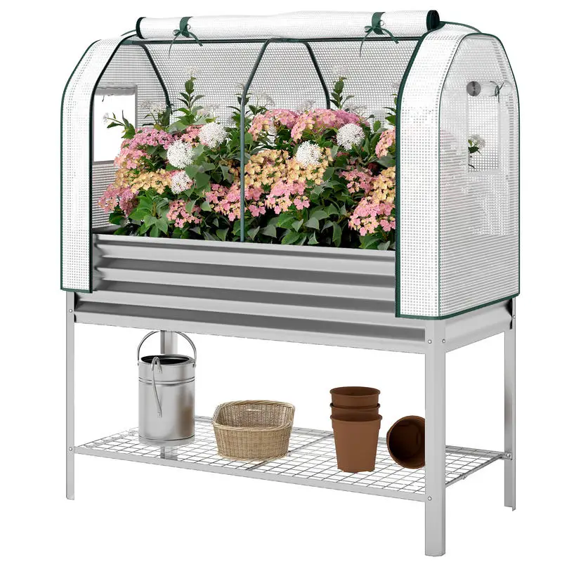 Outsunny Galvanised Raised Garden Bed with Greenhouse Cover, Metal Elevated Garden Bed with Bed Liner, Bottom Shelf, Silver
Outsunny Galvanised Raised Garden Bed with Greenhouse Cover, Metal Elevated Garden Bed with Bed Liner, Bottom Shelf, Silver