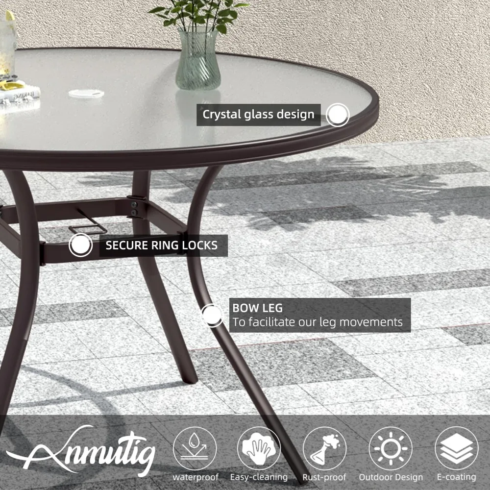 40" Round Glass Outdoor Patio Dining Table with Umbrella Hole - Brown Frame, Customized
40" Round Glass Outdoor Patio Dining Table with Umbrella Hole - Brown Frame, Customized