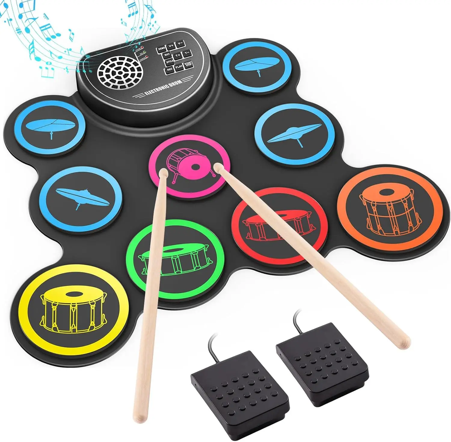 9-Pad Electronic Drum Set with Headphone Jack, Roll-Up Practice Kit, Built-In Speakers, Pedals, 10H Battery, Gift for Kids
9-Pad Electronic Drum Set with Headphone Jack, Roll-Up Practice Kit, Built-In Speakers, Pedals, 10H Battery, Gift for Kids