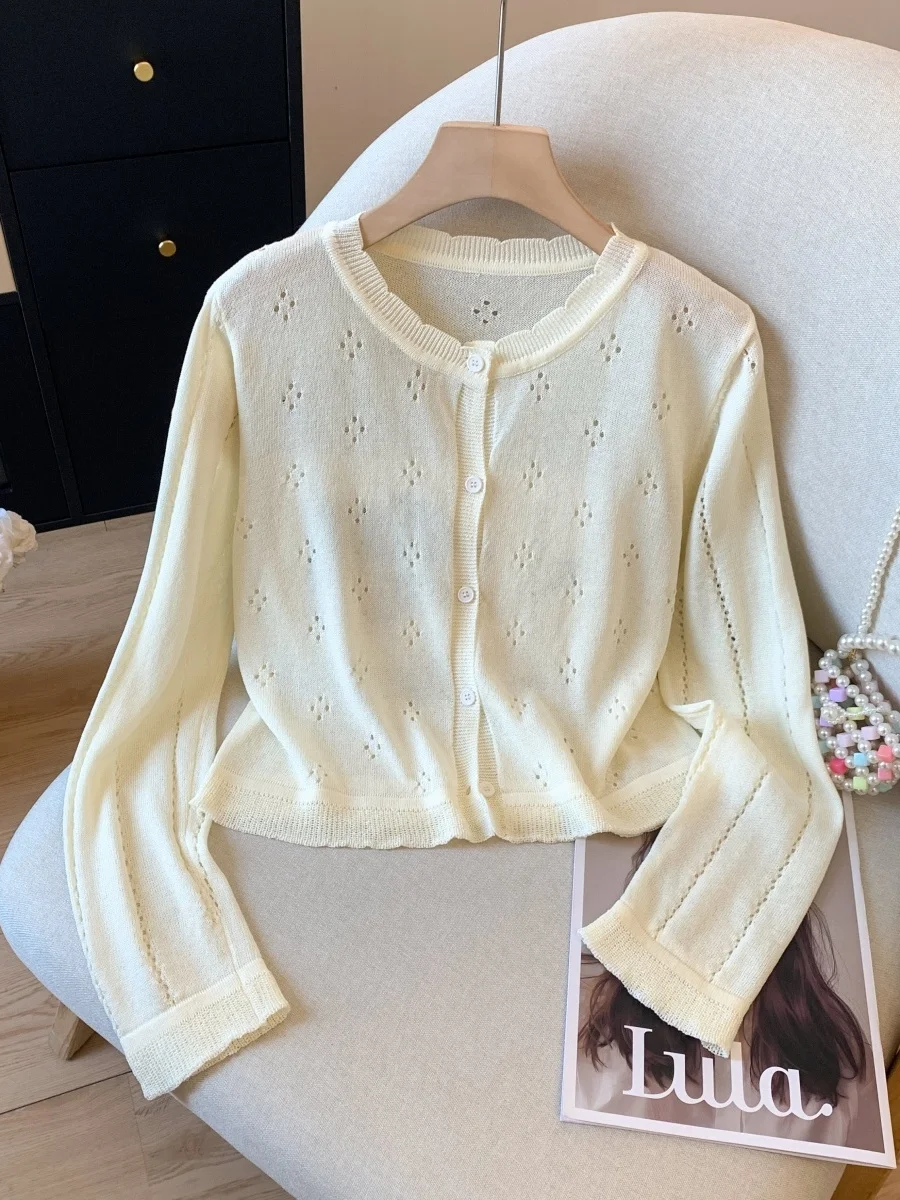 Yellow Hollow Ice Silk Knitted Cardigan Women's Spring New Style Long Sleeve Casual Loose Fit UV Protection Outerwear Top
Yellow Hollow Ice Silk Knitted Cardigan Women's Spring New Style Long Sleeve Casual Loose Fit UV Protection Outerwear Top