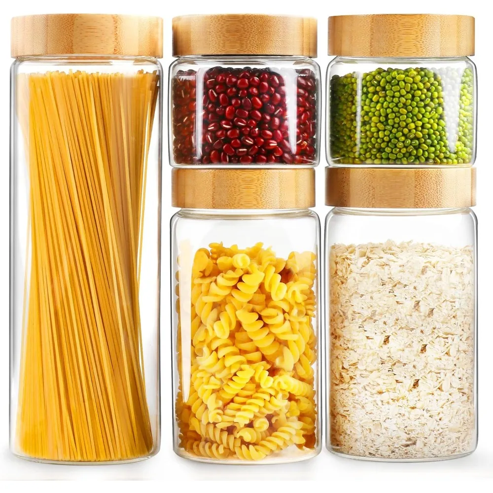 Airtight Glass Storage Jars with Bamboo Lids, 5-Piece Set for Kitchen Food Organization
Airtight Glass Storage Jars with Bamboo Lids, 5-Piece Set for Kitchen Food Organization