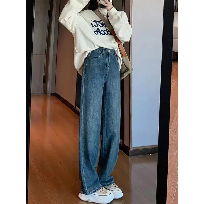 Slimming jeans, floor-length pants,high-waisted wide-leg pants for petite individuals, popular blue straight loose-fit new style
Slimming jeans, floor-length pants,high-waisted wide-leg pants for petite individuals, popular blue straight loose-fit new style