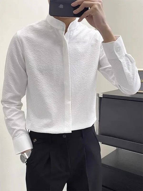 Korean Style Bubble Shirt Long Sleeve Casual Men's Shirt Stand Collar Business Casual Dark Button Men's Fashion Clothing
Korean Style Bubble Shirt Long Sleeve Casual Men's Shirt Stand Collar Business Casual Dark Button Men's Fashion Clothing