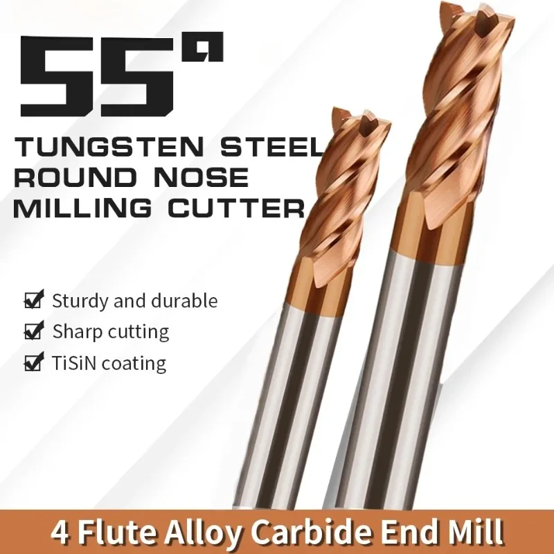 HRC55 tungsten steel hard alloy milling cutter 4blade CNC machine tool alloy coating R angle rough machining, top milling cutter
HRC55 tungsten steel hard alloy milling cutter 4blade CNC machine tool alloy coating R angle rough machining, top milling cutter