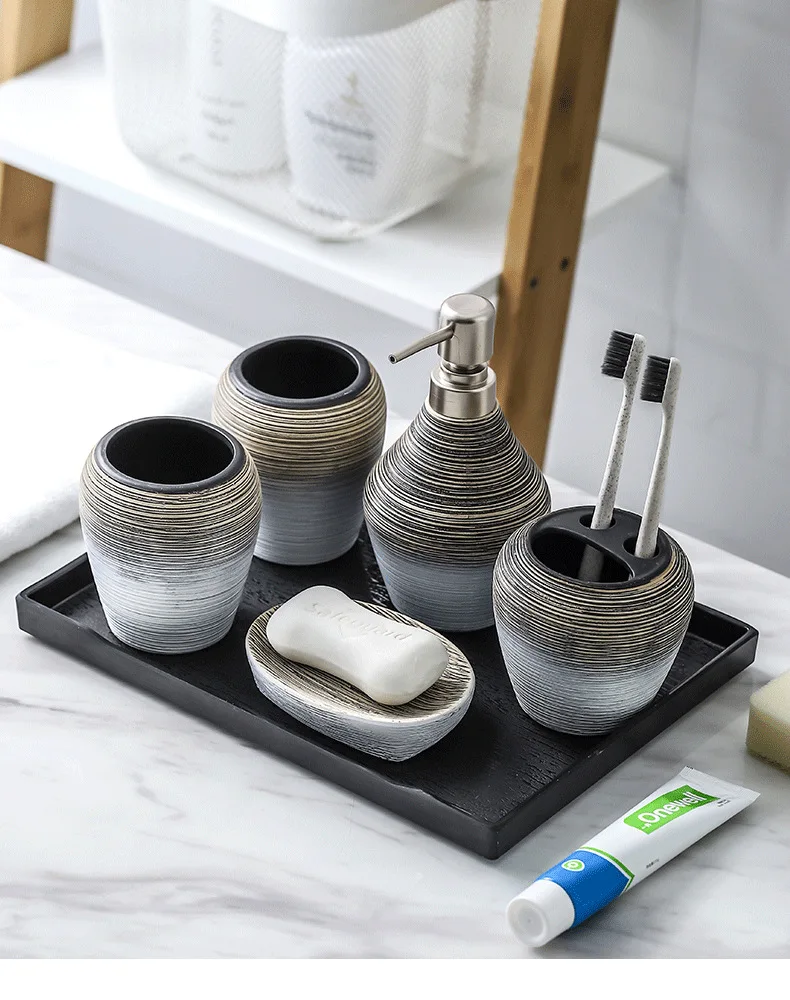 5-piece retro brushed bathroom wash set, handmade ceramic toiletries bathroom set
5-piece retro brushed bathroom wash set, handmade ceramic toiletries bathroom set