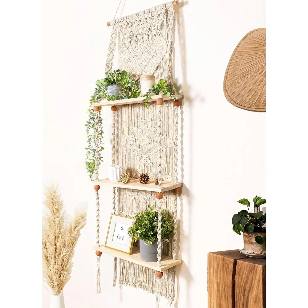 Macrame Wall Hanging Shelf 3 Tier Boho Wall Plant Hanger Shelves, Handmade of Woven Rope Boho Shelves Organizer for Living Room
Macrame Wall Hanging Shelf 3 Tier Boho Wall Plant Hanger Shelves, Handmade of Woven Rope Boho Shelves Organizer for Living Room