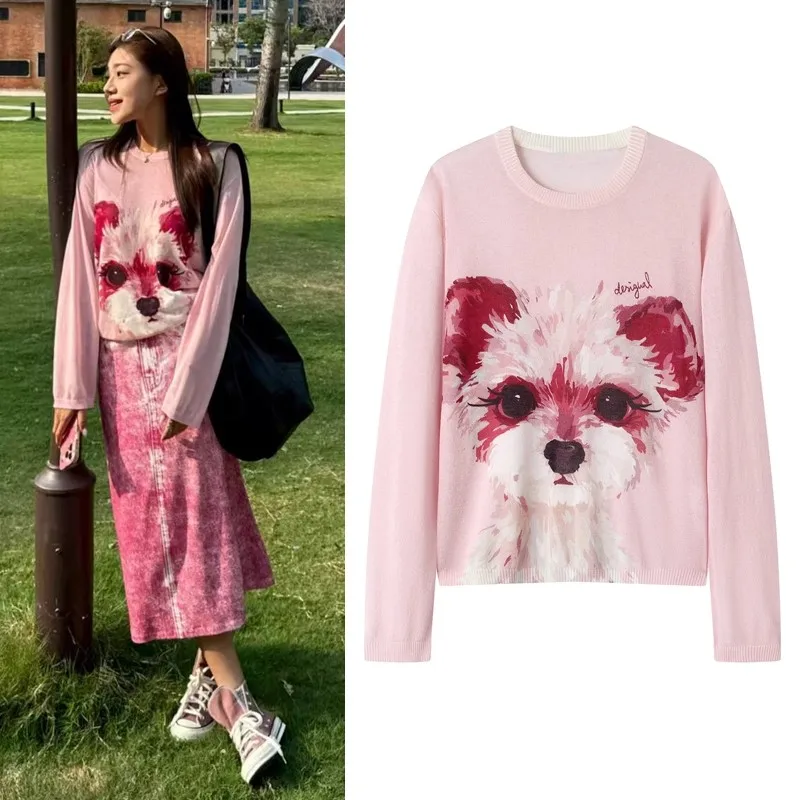 Pink Cartoon Dog Print Long Sleeve round Neck Knitted T-Shirt Top Half Skirt Soft Comfortable Loose Fit Daily Wear Ladies' Fa...
Pink Cartoon Dog Print Long Sleeve round Neck Knitted T-Shirt Top Half Skirt Soft Comfortable Loose Fit Daily Wear Ladies' Fa...