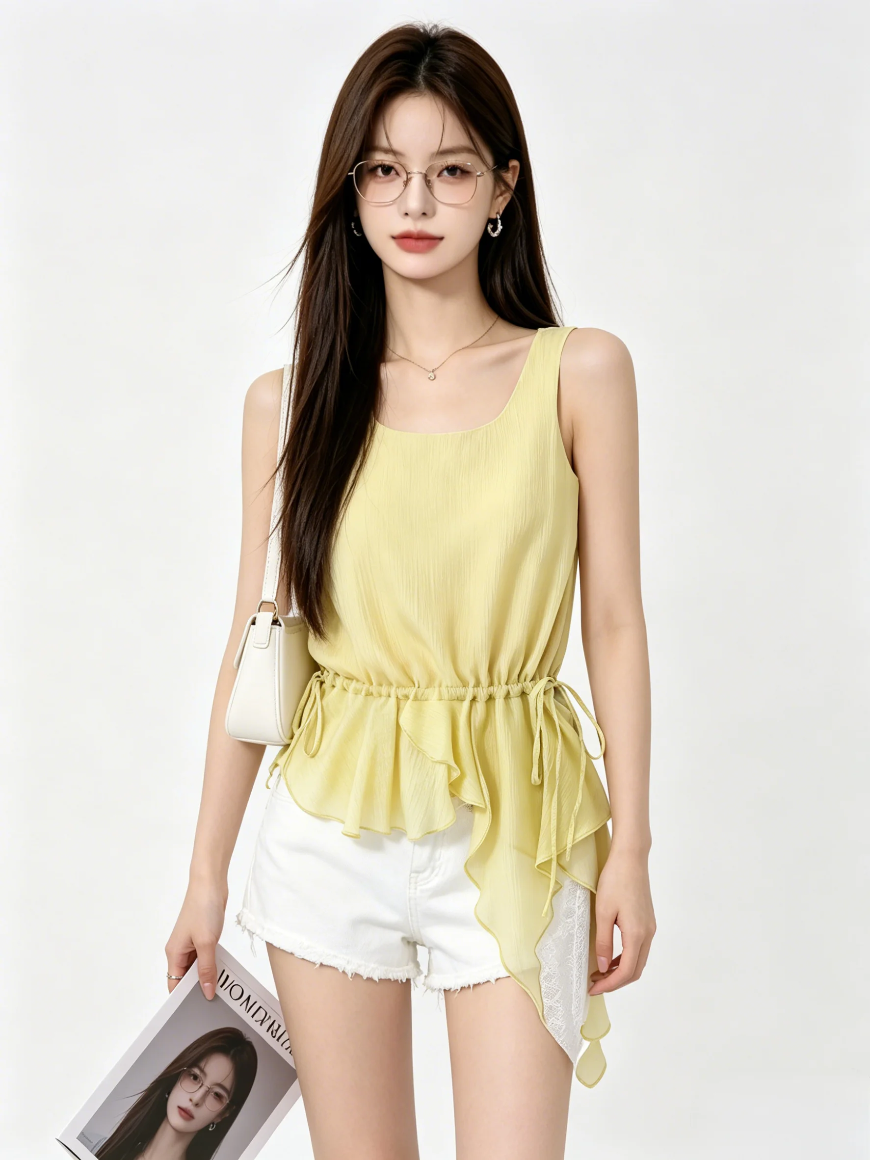 French Style Drawstring Waist Slim Fit Summer Lace Panel Irregular Hem Top Women's Breathable Casual Outerwear Vest Shirt
French Style Drawstring Waist Slim Fit Summer Lace Panel Irregular Hem Top Women's Breathable Casual Outerwear Vest Shirt