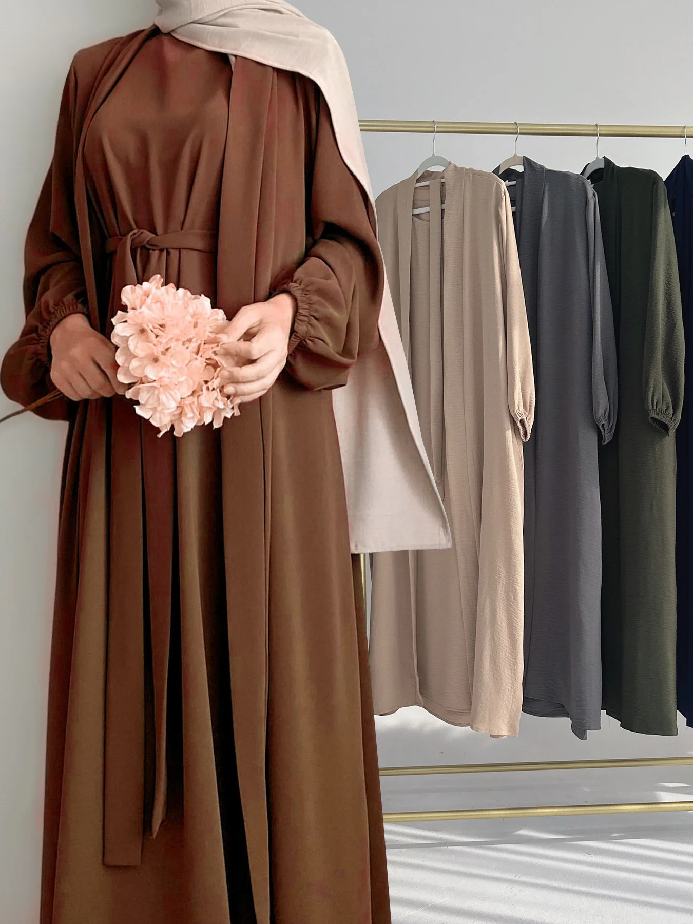 Ele Arab Dr Dubai Sle Loose Holiday Pure Color Open Cardigan Robe Set Women's Faion Long Sve V-Ne Polyester
Ele Arab Dr Dubai Sle Loose Holiday Pure Color Open Cardigan Robe Set Women's Faion Long Sve V-Ne Polyester