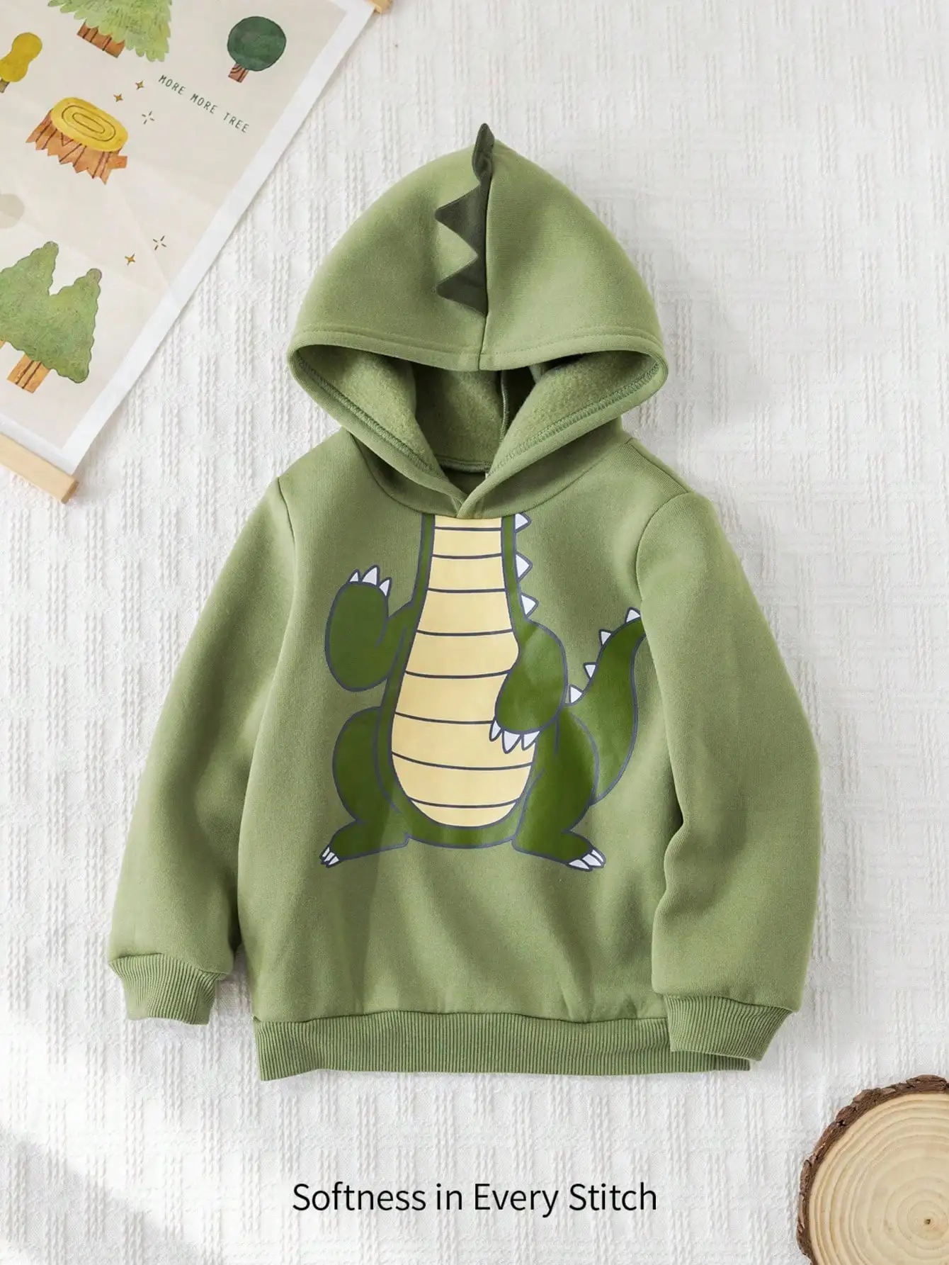 Olive Green Dinosaur-Print Hooded Sweatshirt for Kids, Soft Knit Long Sleeve Pullover
Olive Green Dinosaur-Print Hooded Sweatshirt for Kids, Soft Knit Long Sleeve Pullover