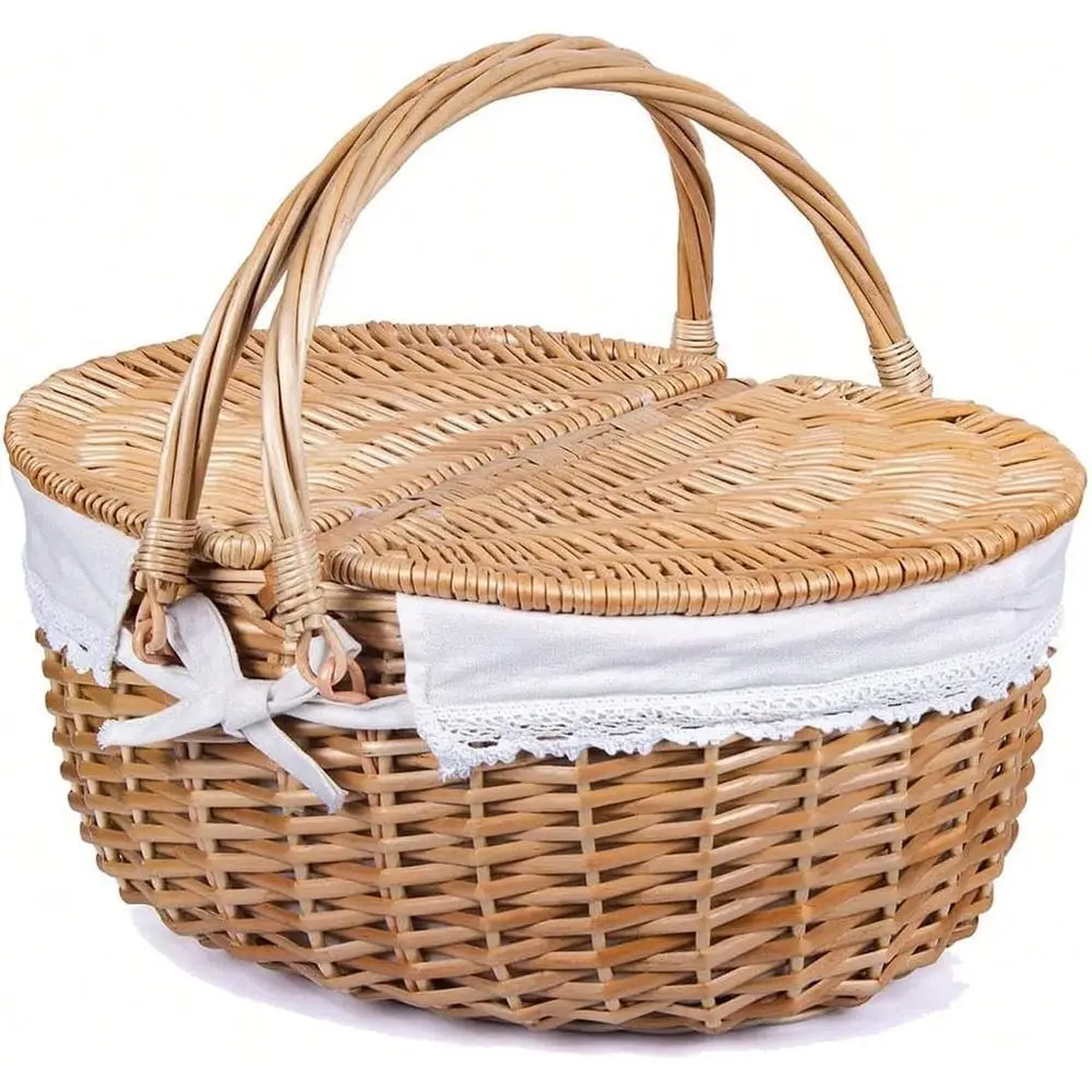 Picnic Basket With Lid And Handle Sturdy Woven Body With Washable Lining For Easter,Mothers Day,Outdoor Camping,23948674
Picnic Basket With Lid And Handle Sturdy Woven Body With Washable Lining For Easter,Mothers Day,Outdoor Camping,23948674