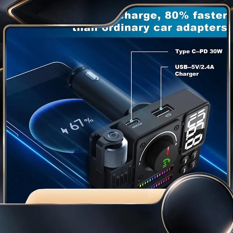 Usb Car Bluetooth Adapter Bluetooth 5.3 FM Transmitter, PD 30W Type C Fast Charge & USB Port, Hifi Treble & Bass Player
Usb Car Bluetooth Adapter Bluetooth 5.3 FM Transmitter, PD 30W Type C Fast Charge & USB Port, Hifi Treble & Bass Player