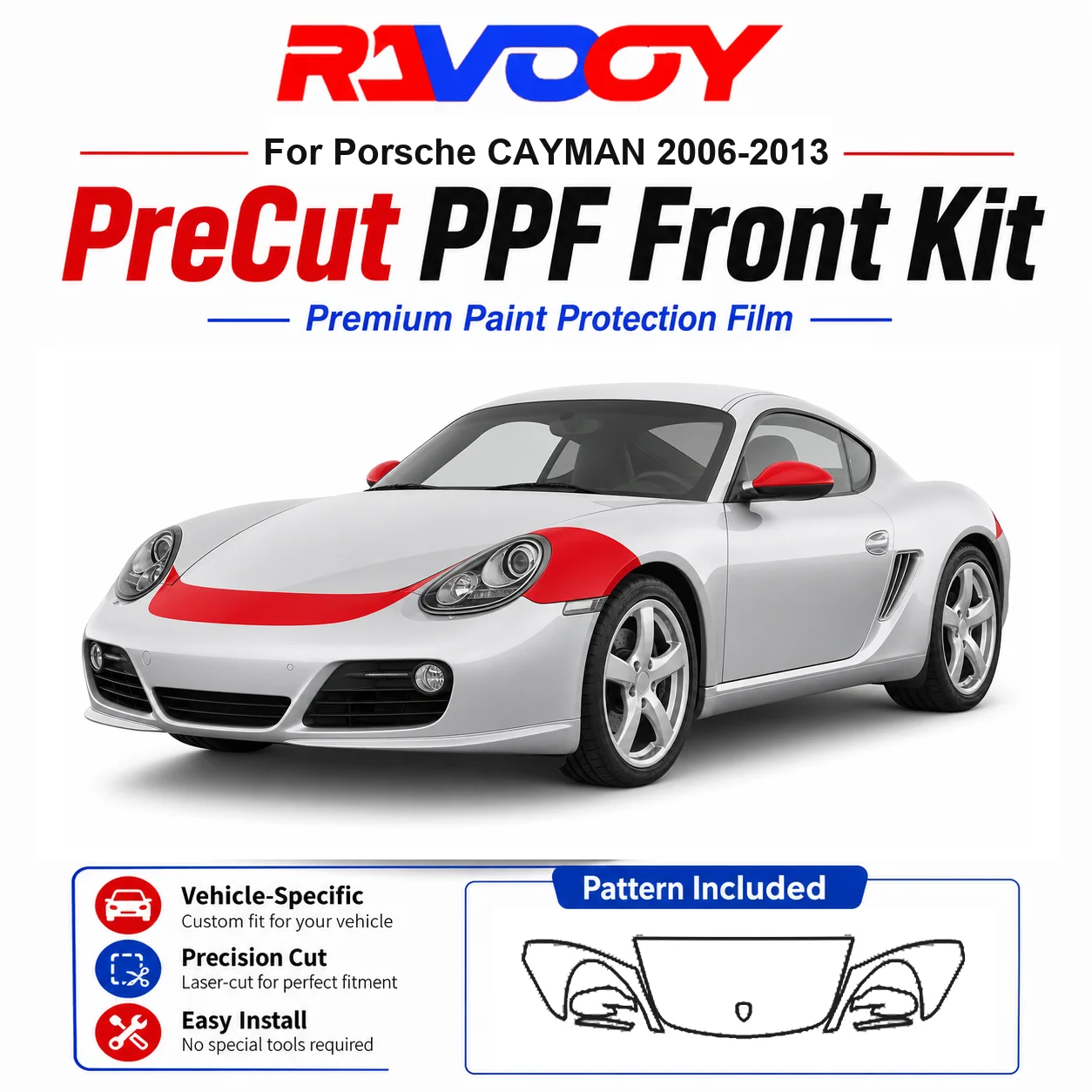8.5mil TPU Precut PPF Kit For Porsche CAYMAN 2006-2013 - Hood, Fenders & Mirror Set - Self-Healing Clear Bra Film
8.5mil TPU Precut PPF Kit For Porsche CAYMAN 2006-2013 - Hood, Fenders & Mirror Set - Self-Healing Clear Bra Film