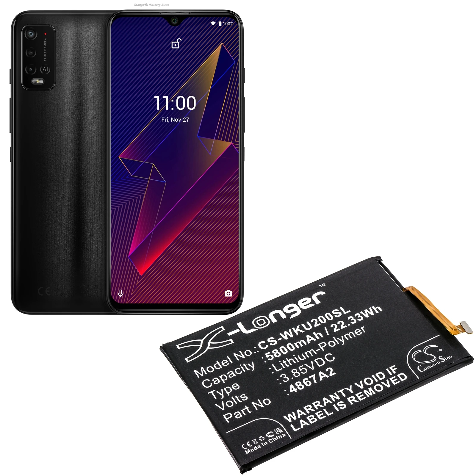 Replacement 3.85V 5800mAh Mobile SmartPhone Battery 4867A2 for Wiko Power U20 U30
Replacement 3.85V 5800mAh Mobile SmartPhone Battery 4867A2 for Wiko Power U20 U30