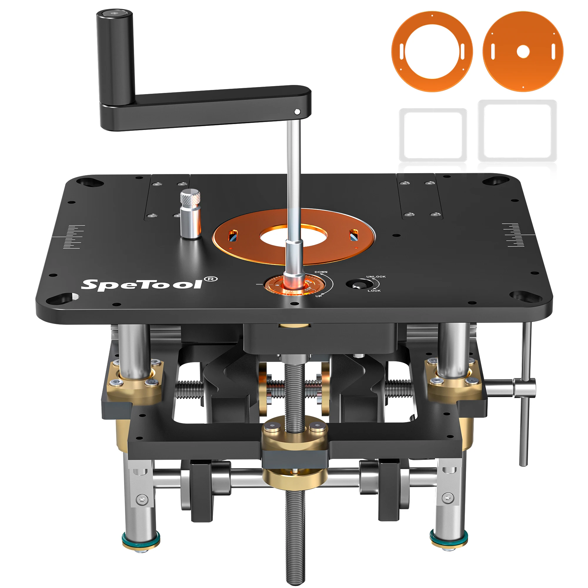 SpeTool P01002 Professional Router Lift System for Routers, Precision All-Aluminum Router Table Insert Plate,DIY Template
SpeTool P01002 Professional Router Lift System for Routers, Precision All-Aluminum Router Table Insert Plate,DIY Template