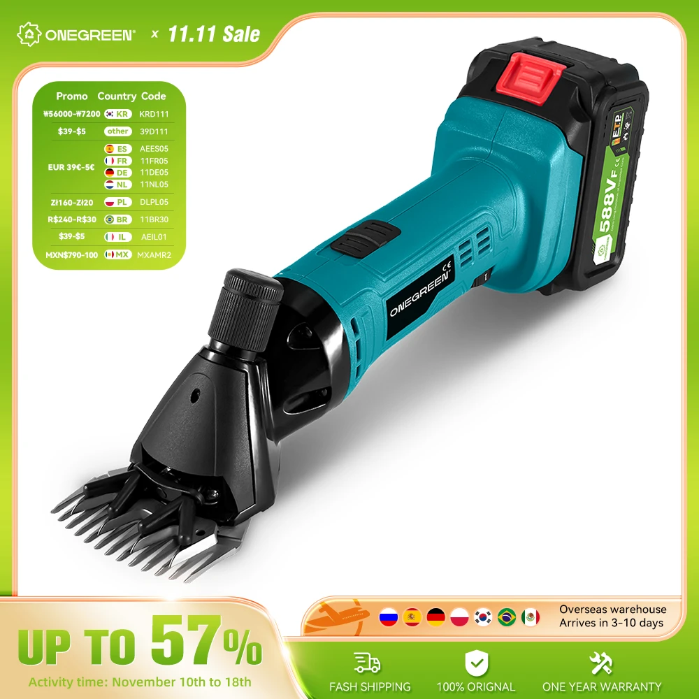 ONEGREEN 6 Speed Electric Sheep Shears 13 Teeth Electric Scissor Cordless Wool Shears Sheep Shearing For Makita 18V Battery
ONEGREEN 6 Speed Electric Sheep Shears 13 Teeth Electric Scissor Cordless Wool Shears Sheep Shearing For Makita 18V Battery