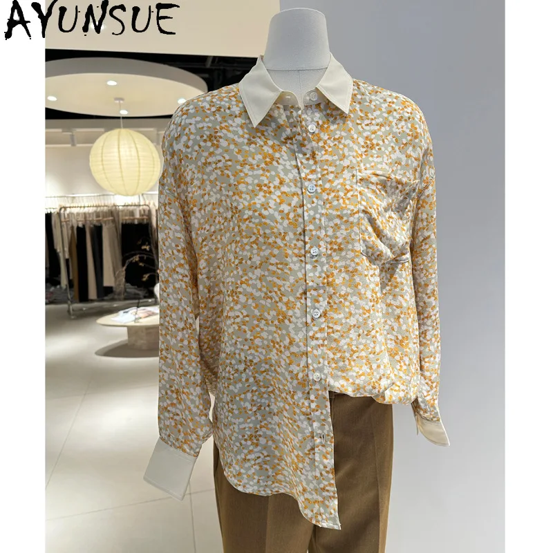 AYUNSUE 100% Mulberry Silk Women Blouses Comfortable Long Sleeve Printed Shirt Women Clothes High Quality Ropa Para Mujer 2025
AYUNSUE 100% Mulberry Silk Women Blouses Comfortable Long Sleeve Printed Shirt Women Clothes High Quality Ropa Para Mujer 2025