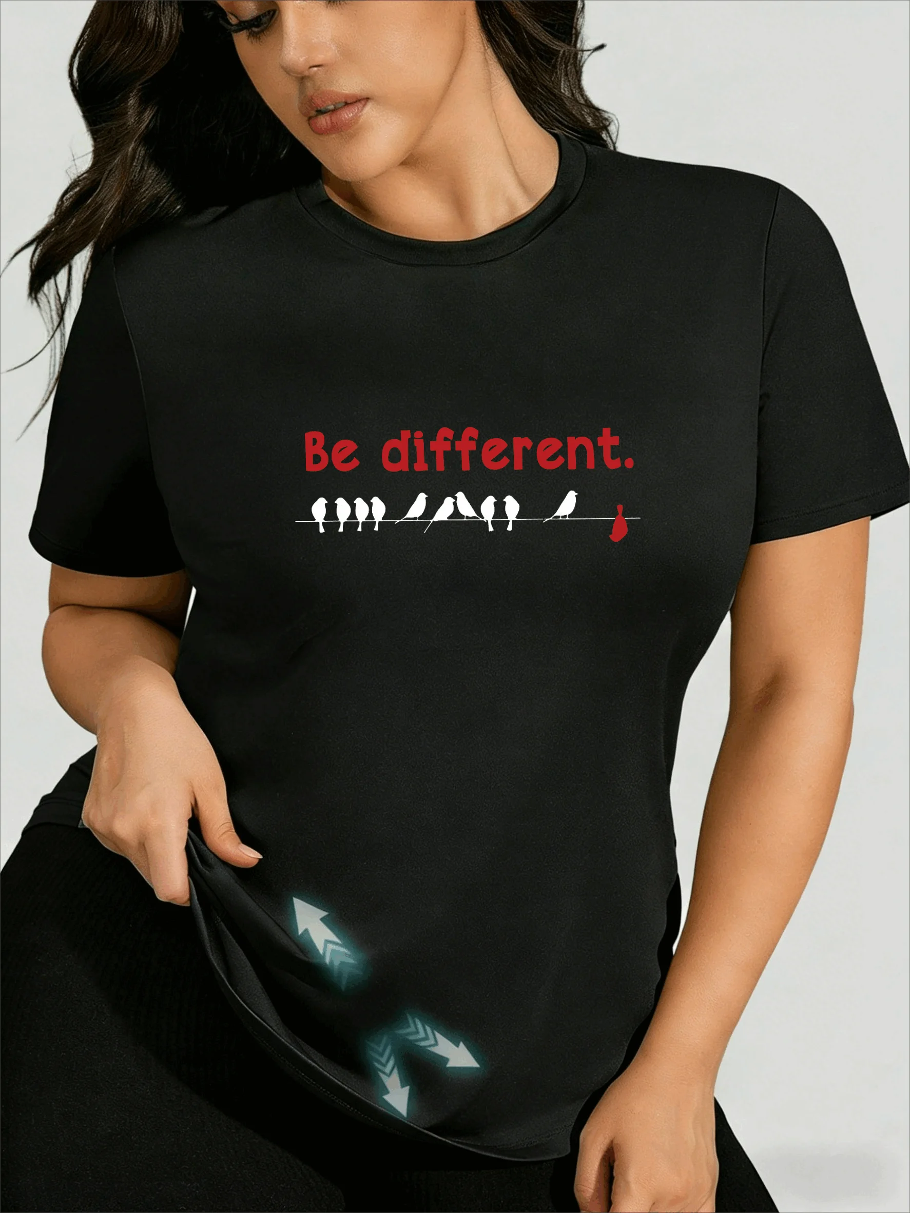 Pure Desire Style "Be Different" Slogan Bird Design Plus Size T-shirt, Sweet & Spicy Sexy Top for Curvy Girls
Pure Desire Style "Be Different" Slogan Bird Design Plus Size T-shirt, Sweet & Spicy Sexy Top for Curvy Girls