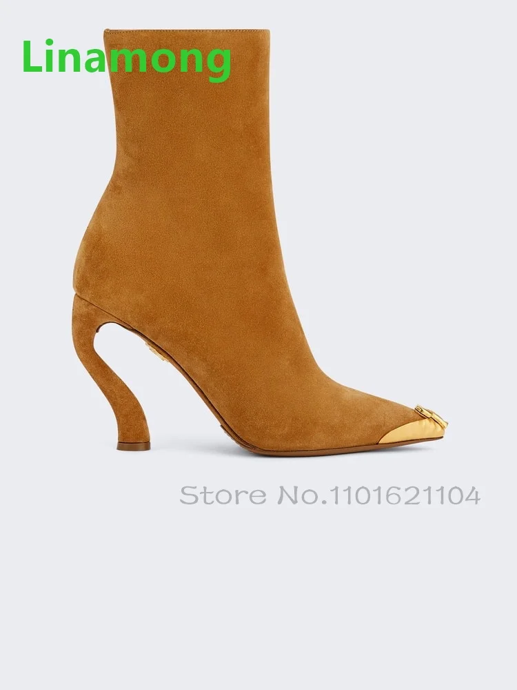 Brown Strange Heel Short Boots For Female Women Metal Pointed Toe Solid Side Zipper 2025 New Comfortable Handmade Winter Shoes
Brown Strange Heel Short Boots For Female Women Metal Pointed Toe Solid Side Zipper 2025 New Comfortable Handmade Winter Shoes